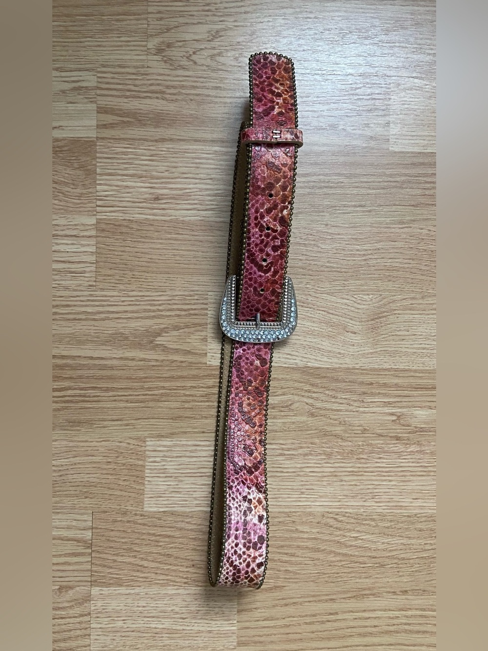 Leatherock Pink Snakeskin Embossed Women's Belt with Rhinestone Buckle L36